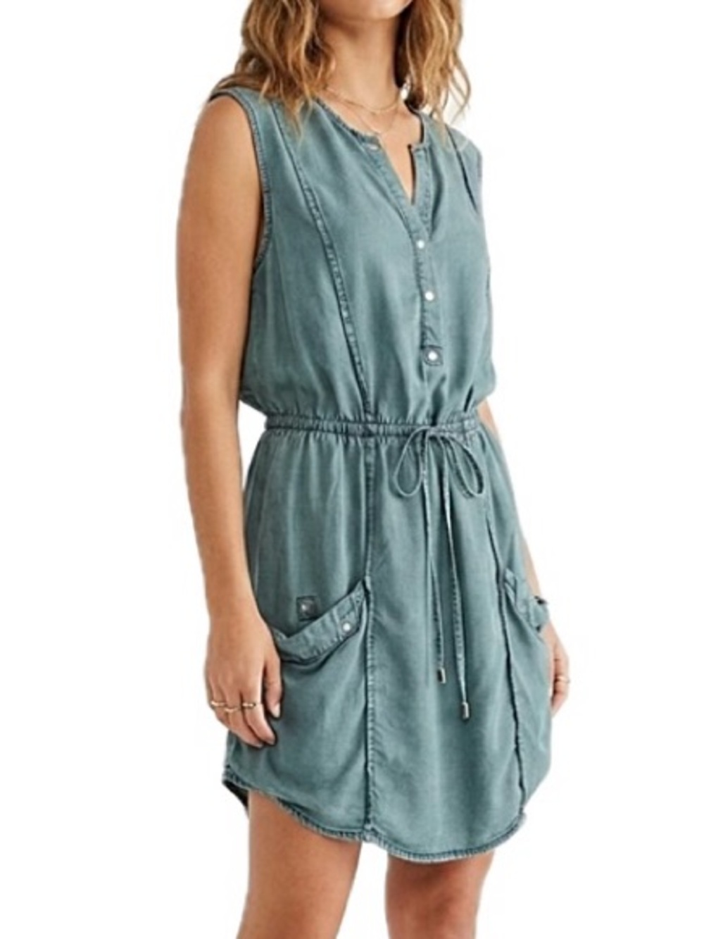Dynamite Utility Tank Dress Size M Sleeveless Sun Faded Slouchy Patch Pockets